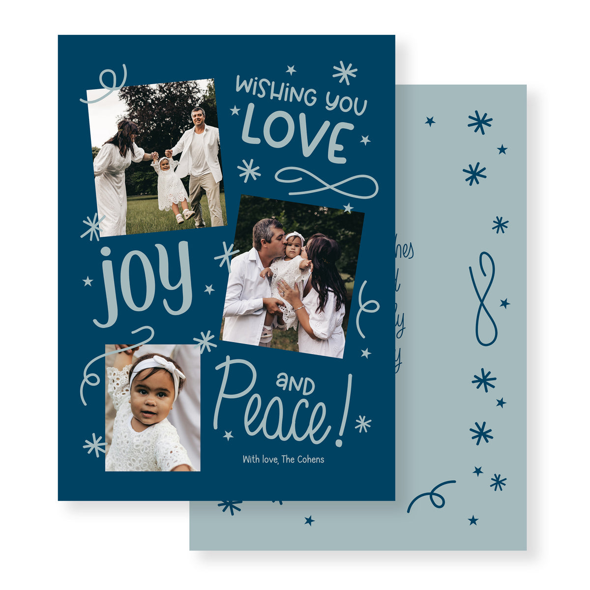 Holiday Greeting Cards - Love, Joy, Peace in Blue