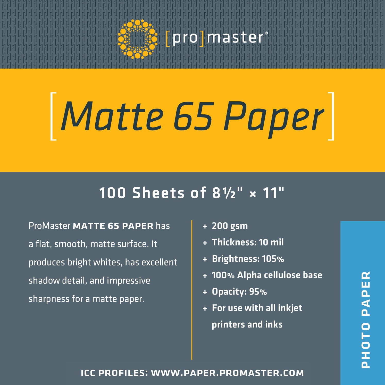 Promaster Matte 65 Paper 8.5"x11" - 100 Sheets