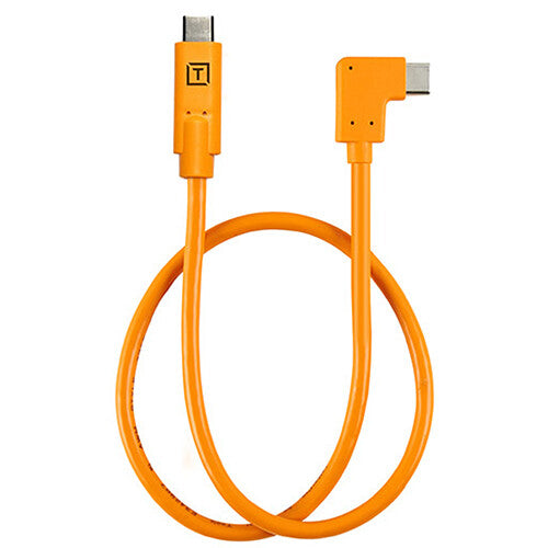 Tether Tools TetherPro 10G USB-C to USB-C, Right Angle Adapter "Pigtail", 20", High-Visibility Orange, 60W PD