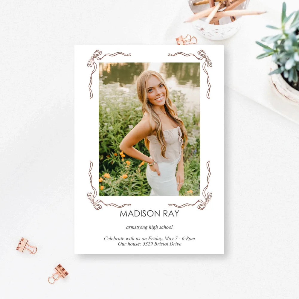 5x7 Single Sided Flat Card - GRAD (Bow Frame-2)