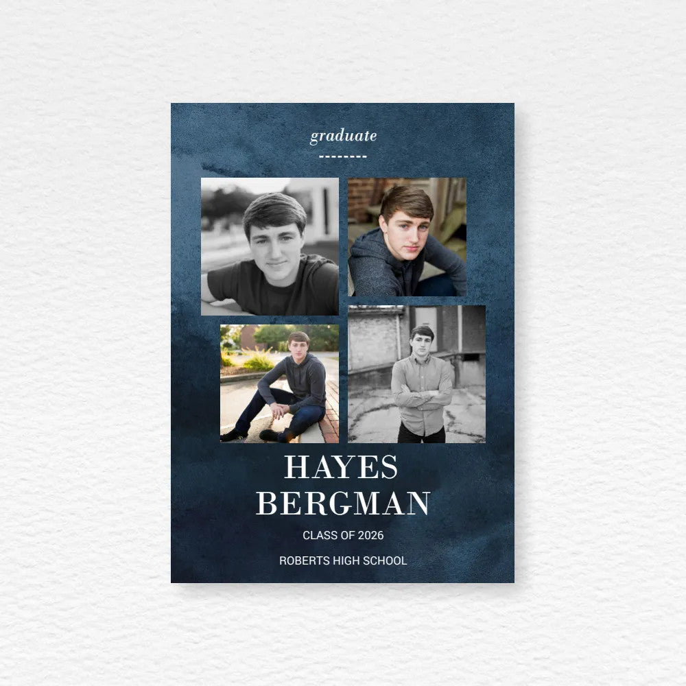 5x7 Double Sided Flat Card - GRAD (Blue Watercolor-1)