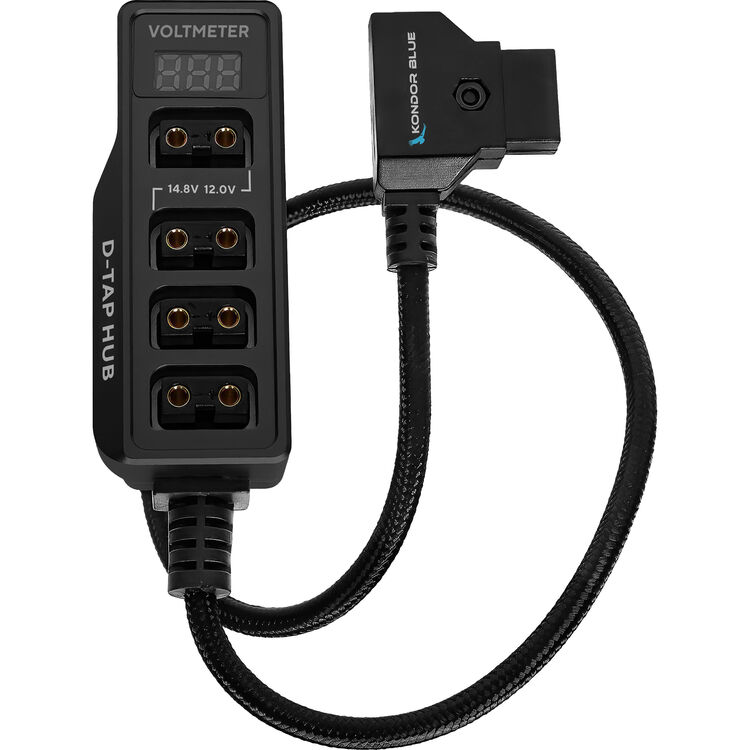 Kondor Blue Male D-Tap to 4-Port Female D-Tap Splitter Hub with Voltmeter