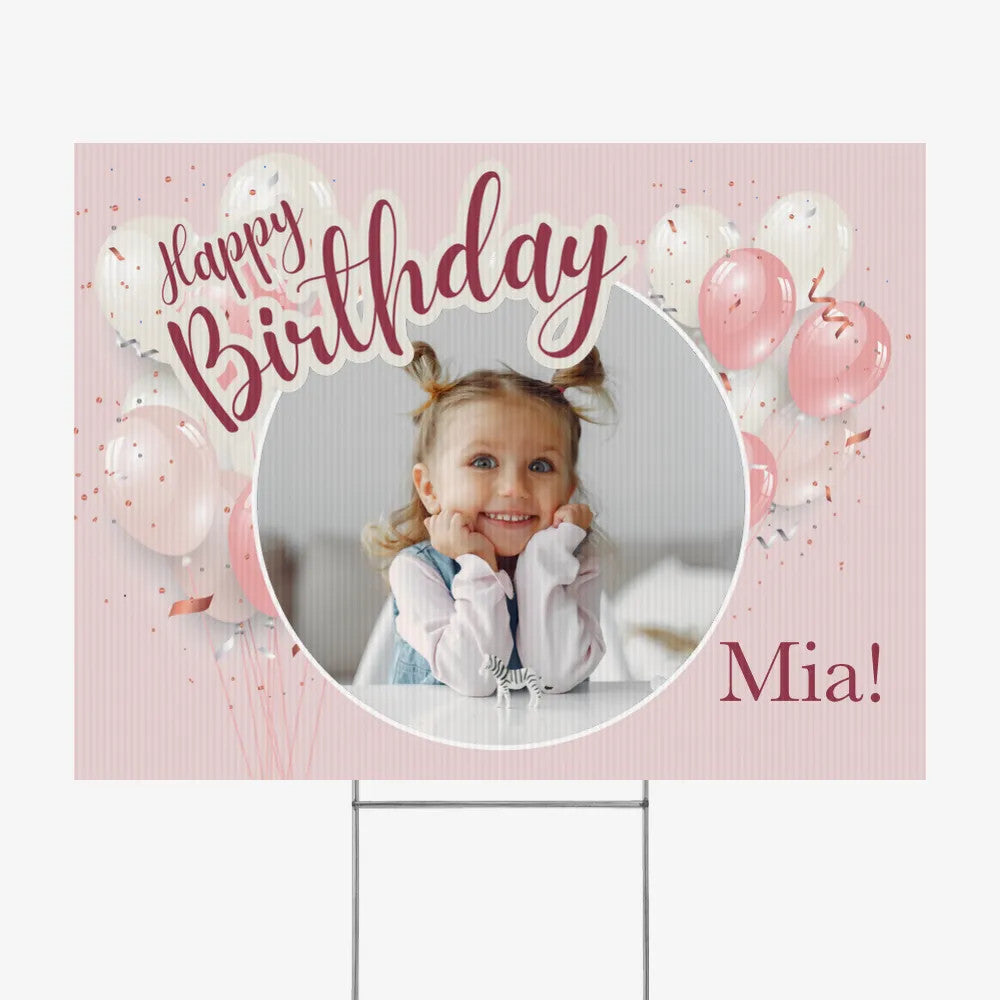 Yard Sign 24x18 (Pink Birthday Balloons)