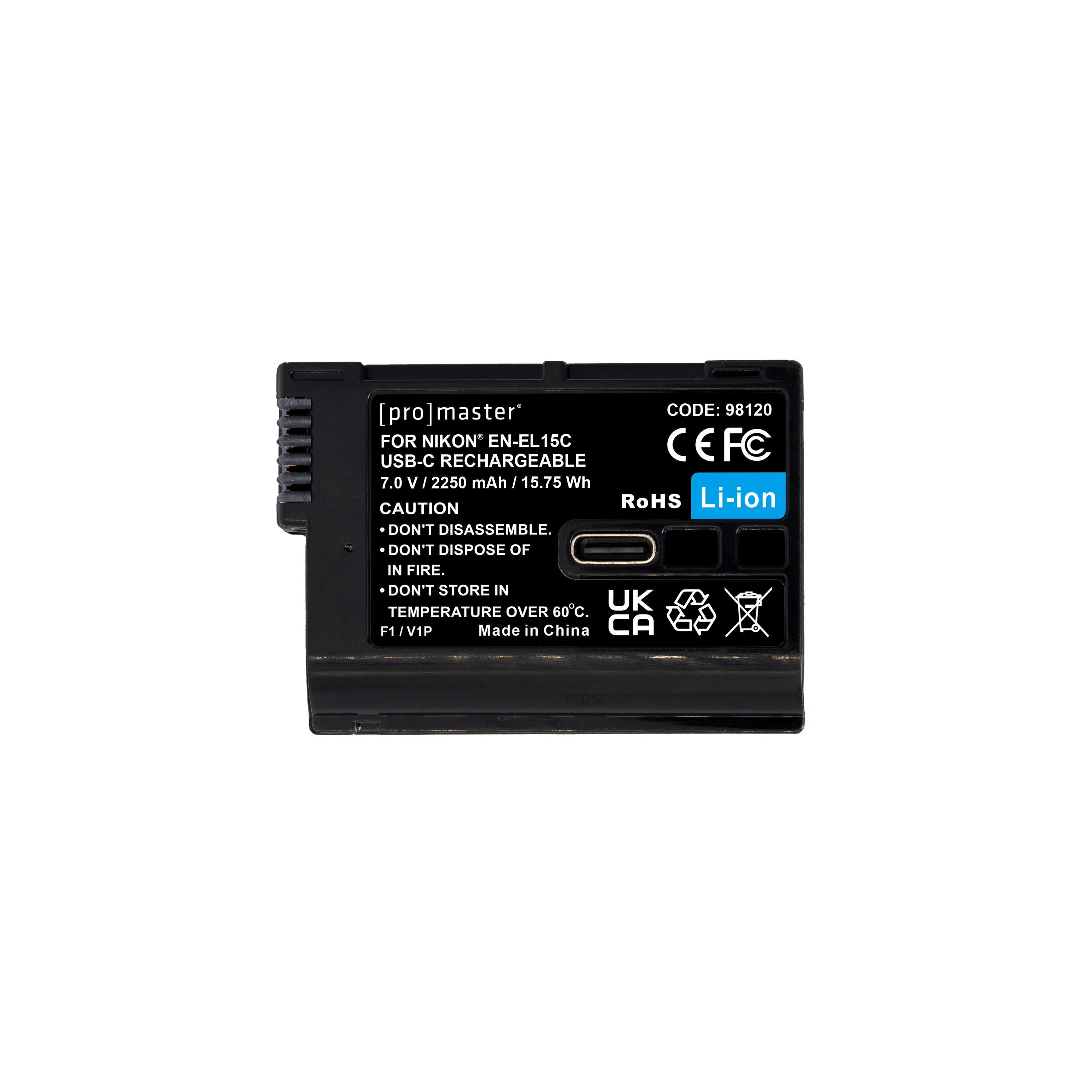 Promaster Nikon EN-EL15C Battery with USB-C Charging (7.0V/2250M) - Compatible with Z6 III, Z8, Zf
