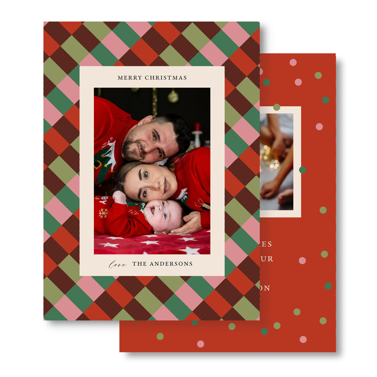 Holiday Greeting Cards - Red, Green & Pink Pattern