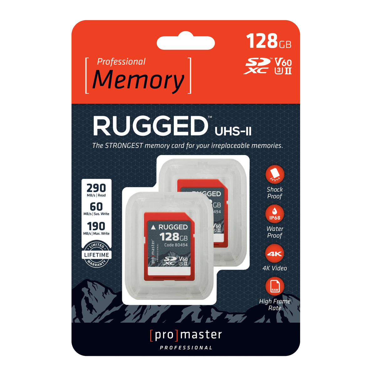 Promaster Rugged UHS-II V60 Memory Card 128GB (2 Pack)