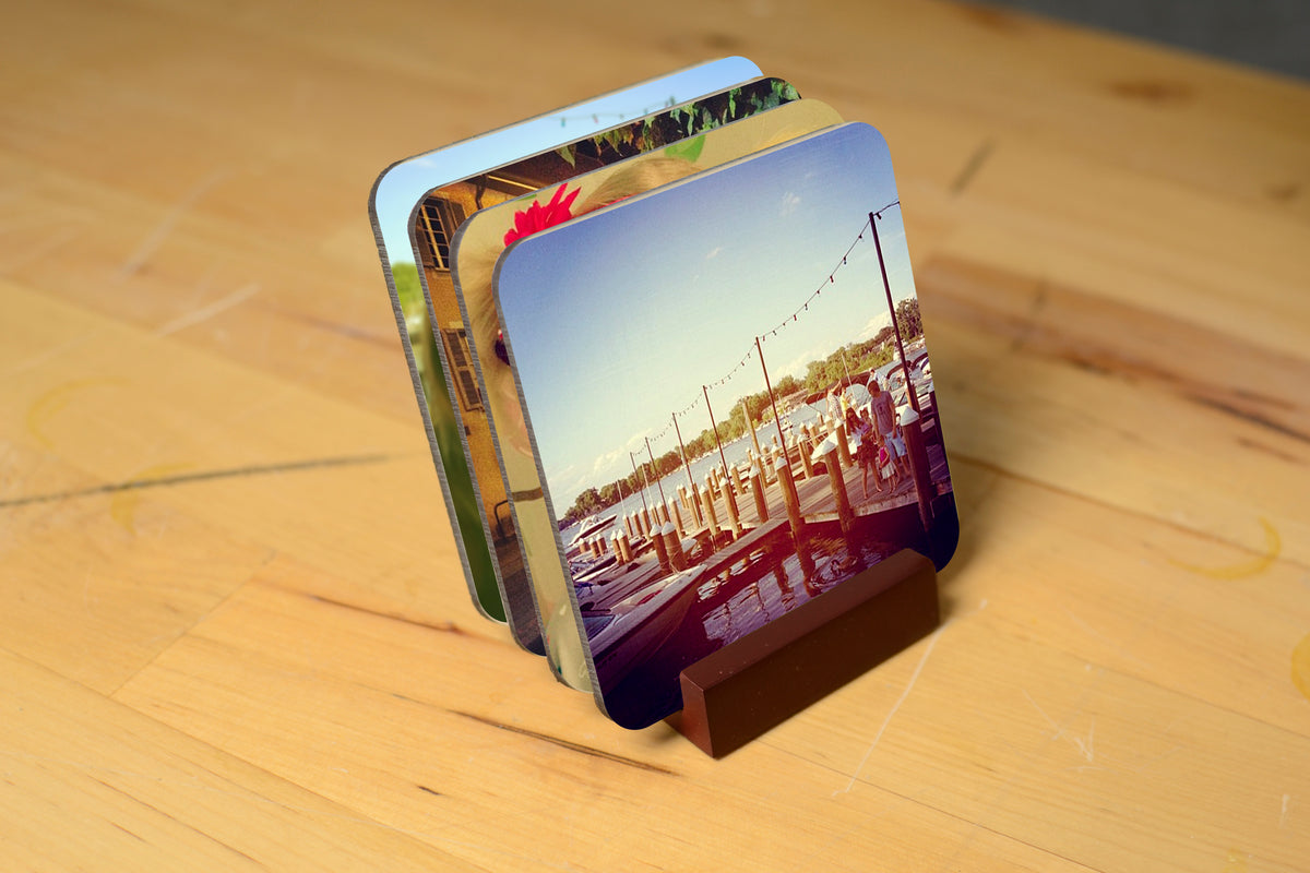 Coasters - Square Hardboard  (Set of 4)  With Stand