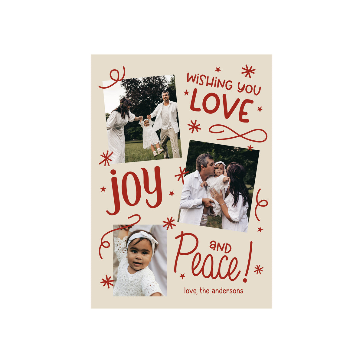 Holiday Greeting Cards - Love, Joy, Peace in Red