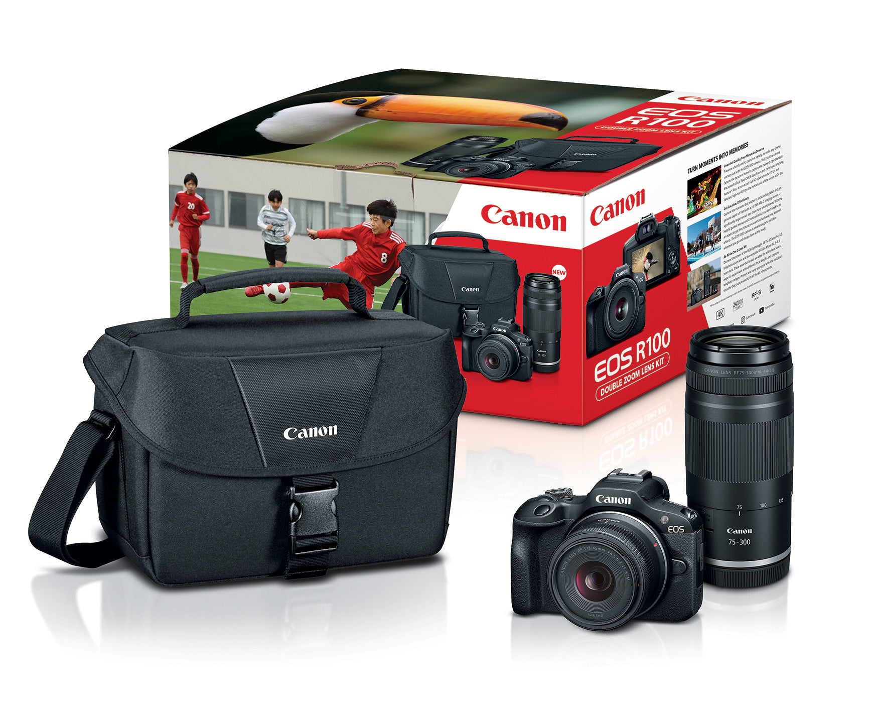 Canon EOS R100 Mirrorless Camera with RF-S 18-45mm & RF 75-300mm and Shoulder Bag
