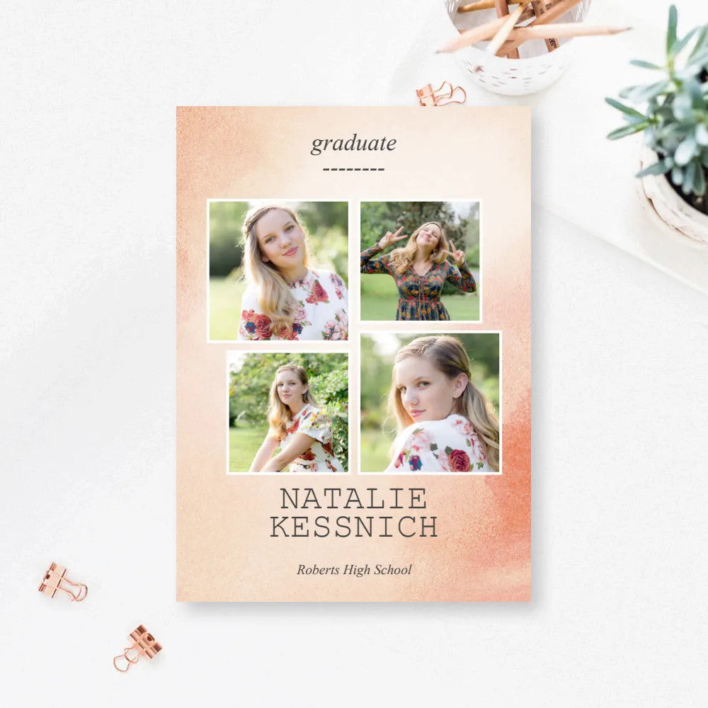 5x7 Double Sided Flat Card - GRAD (Peach Watercolor-1)